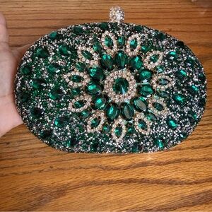 NEW Ramla Bejeweled Crystal Bag Emerald Green Removable Handle Chain Crossbody